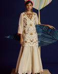 Mastani Ivory Tissue Carnation Jaal Gharara Set