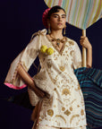 Mastani Ivory Tissue Carnation Jaal Gharara Set