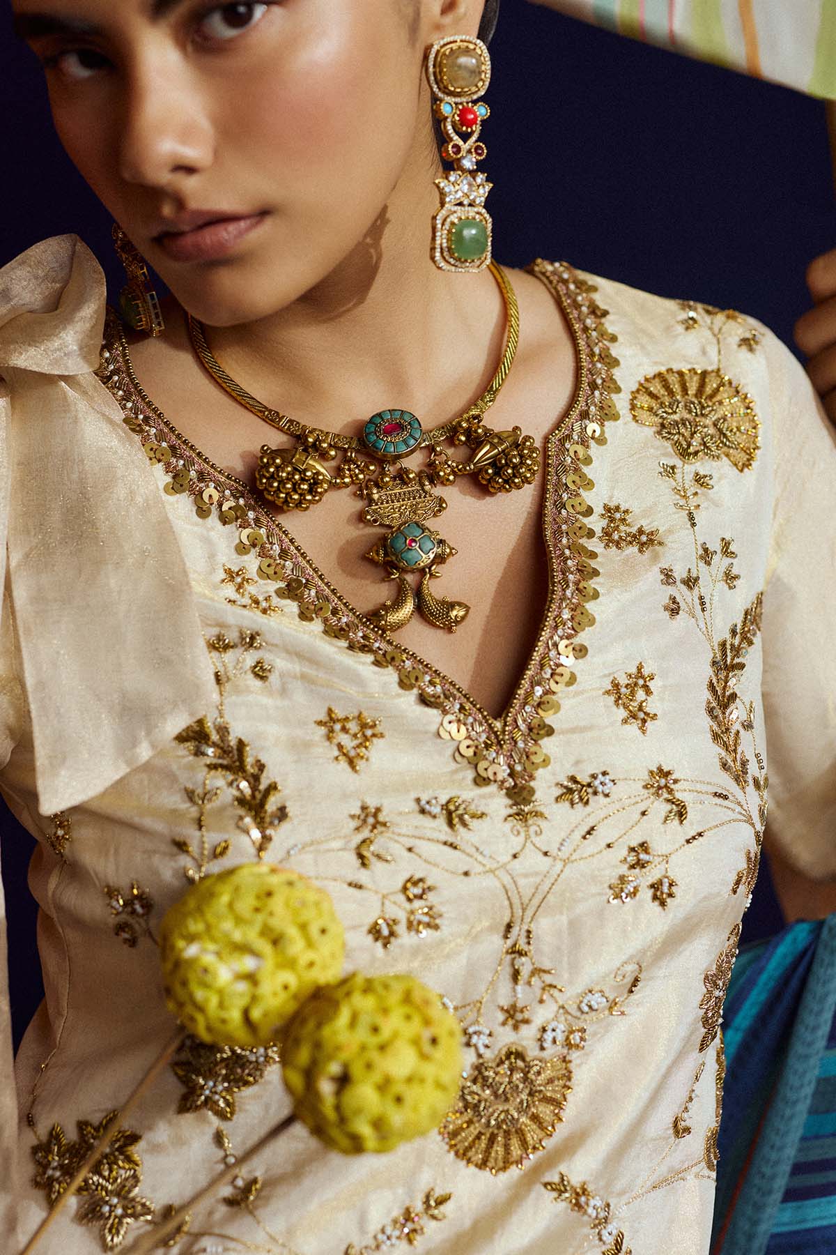 Mastani Ivory Tissue Carnation Jaal Gharara Set