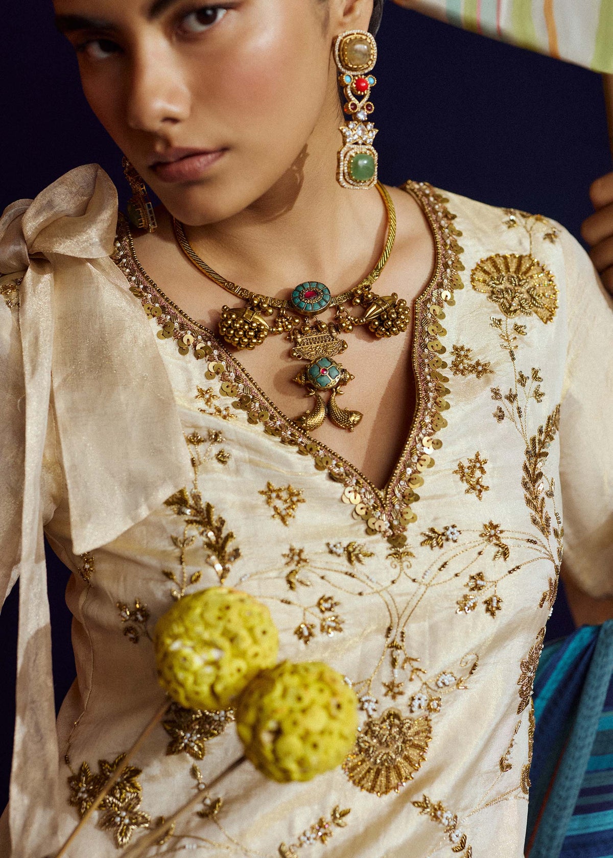 Mastani Ivory Tissue Carnation Jaal Gharara Set