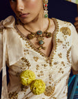 Mastani Ivory Tissue Carnation Jaal Gharara Set