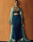 Mastani Teal Blue Silk Skirt Set
