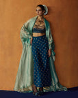Mastani Teal Blue Silk Skirt Set