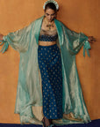 Mastani Teal Blue Silk Skirt Set