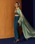 Mastani Teal Blue Silk Skirt Set