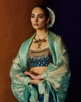 Mastani Teal Blue Silk Skirt Set