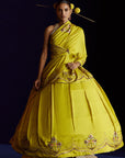 Mastani Yellow Silk Laap Boota Saree Set