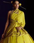 Mastani Yellow Silk Laap Boota Saree Set