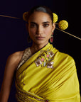 Mastani Yellow Silk Laap Boota Saree Set