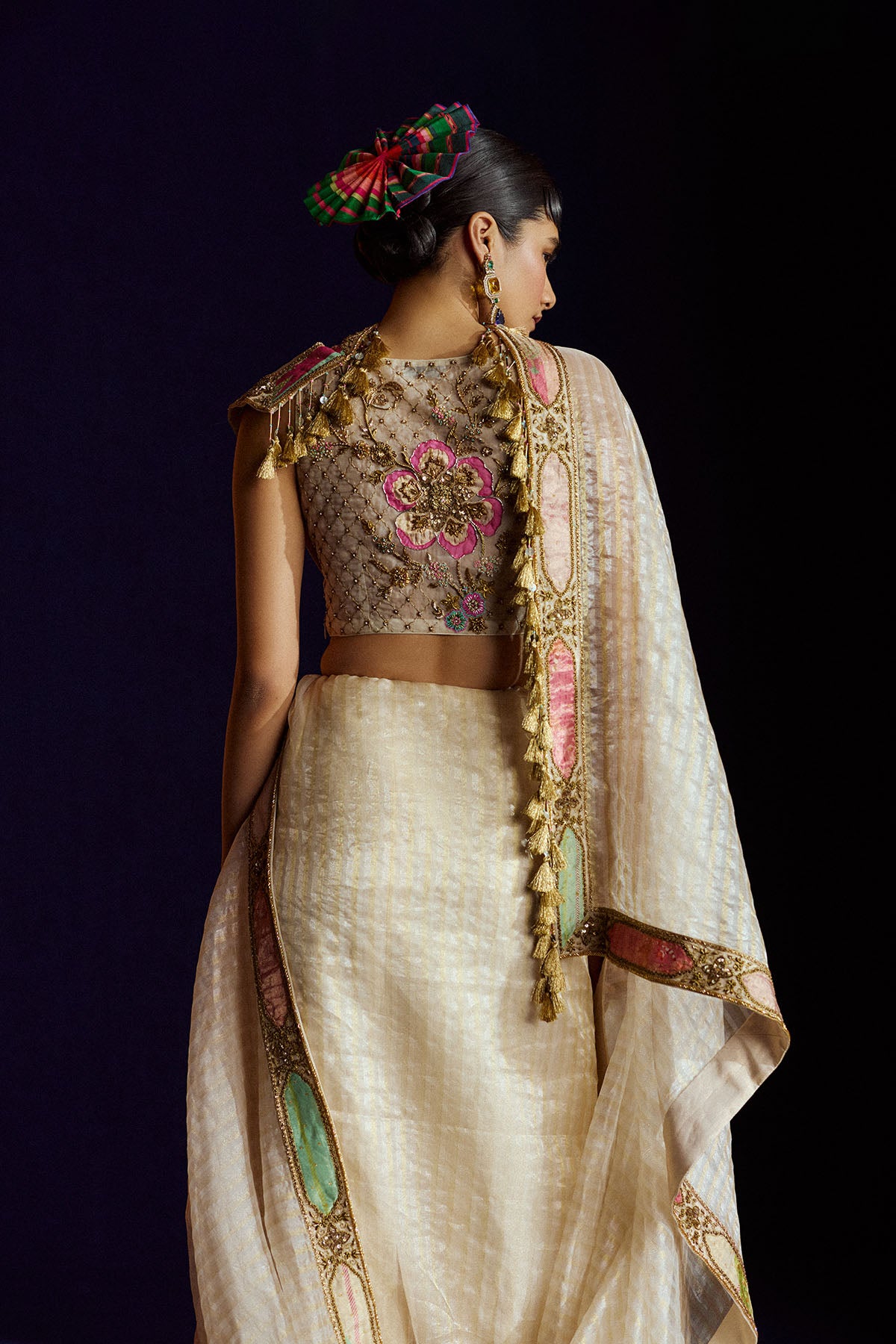 Mastani Ivory Tissue Saree Set