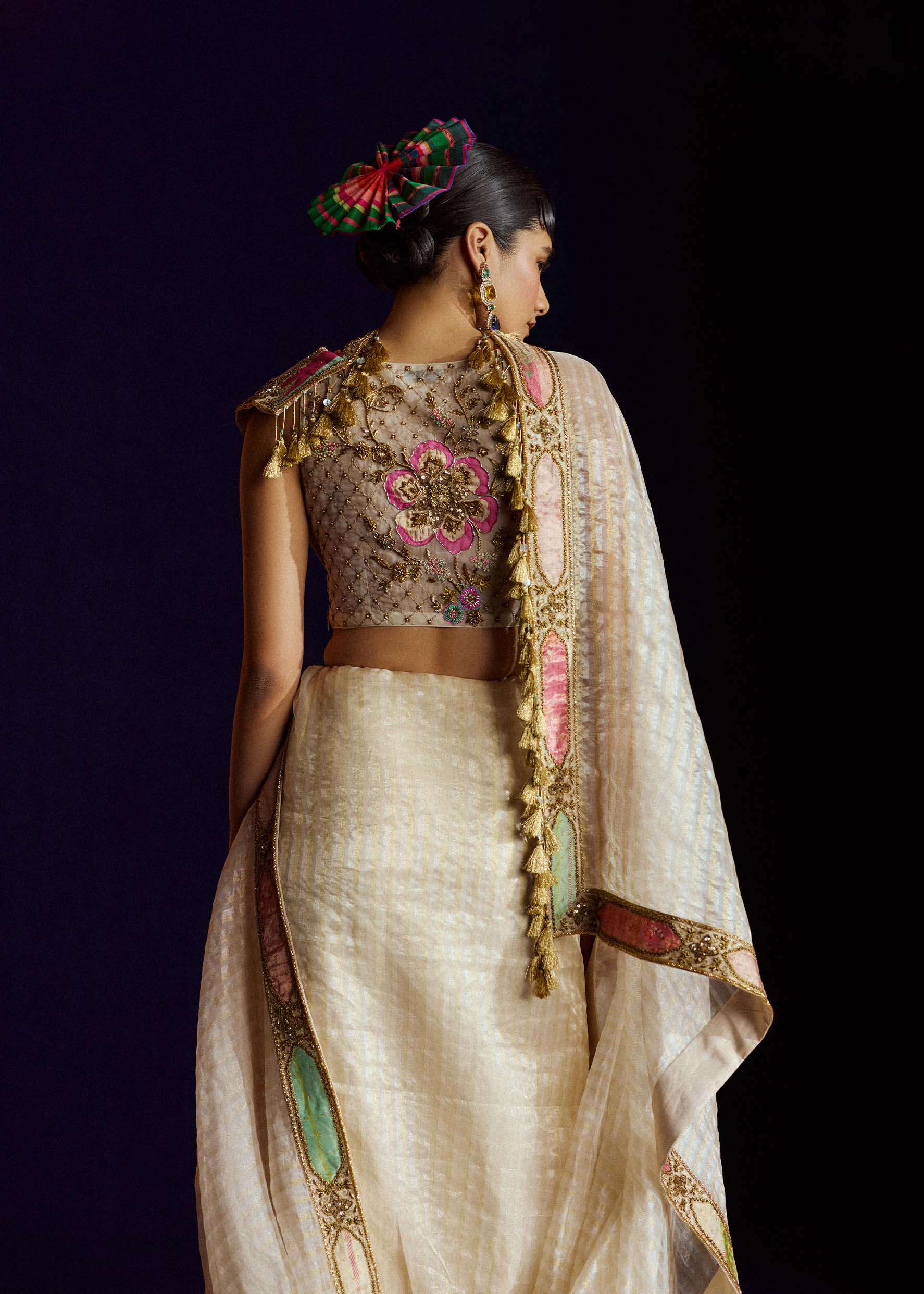 Mastani Ivory Tissue Saree Set