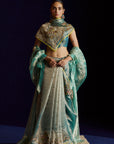 Mastani Teal Tissue Organza Laap Boota Saree Set