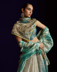 Mastani Teal Tissue Organza Laap Boota Saree Set