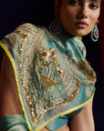 Mastani Teal Tissue Organza Laap Boota Saree Set