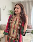 Mastani Pink- Green Stripes Yoke Kaftan Dress