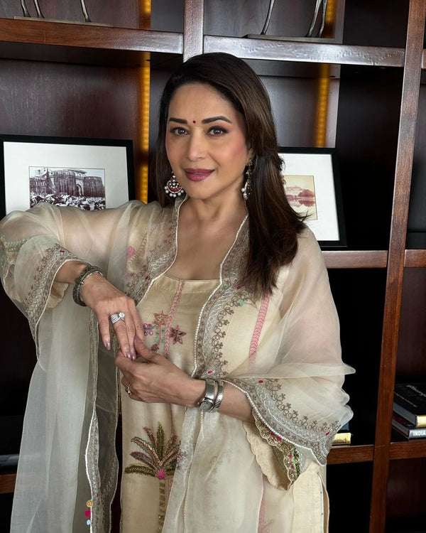 Madhuri Dixit Nadira Ivory  Organza Kurta Set