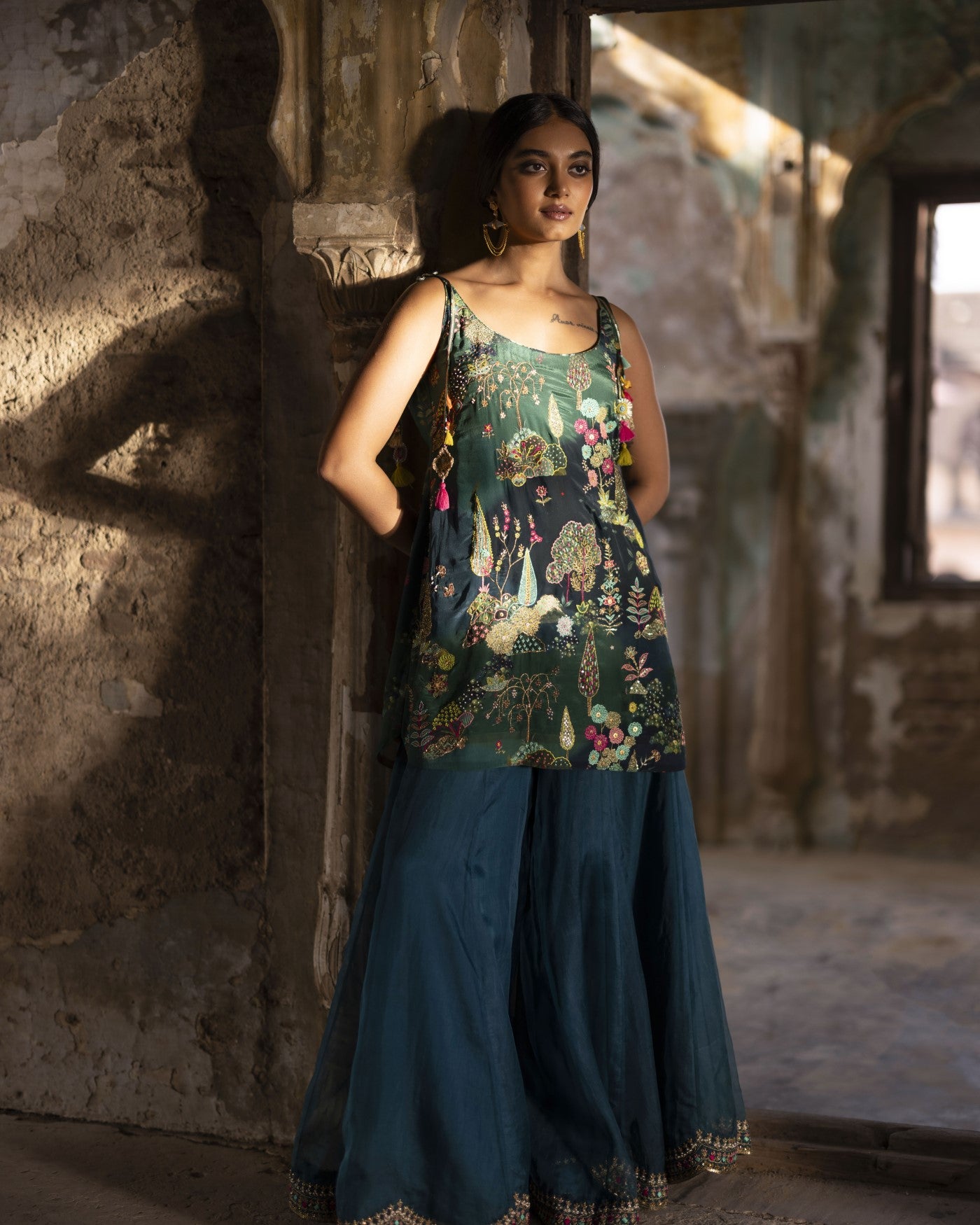 Nadira Teal Sharara Set