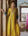 Nadira Lime Yellow Front Puckering Kurta Set