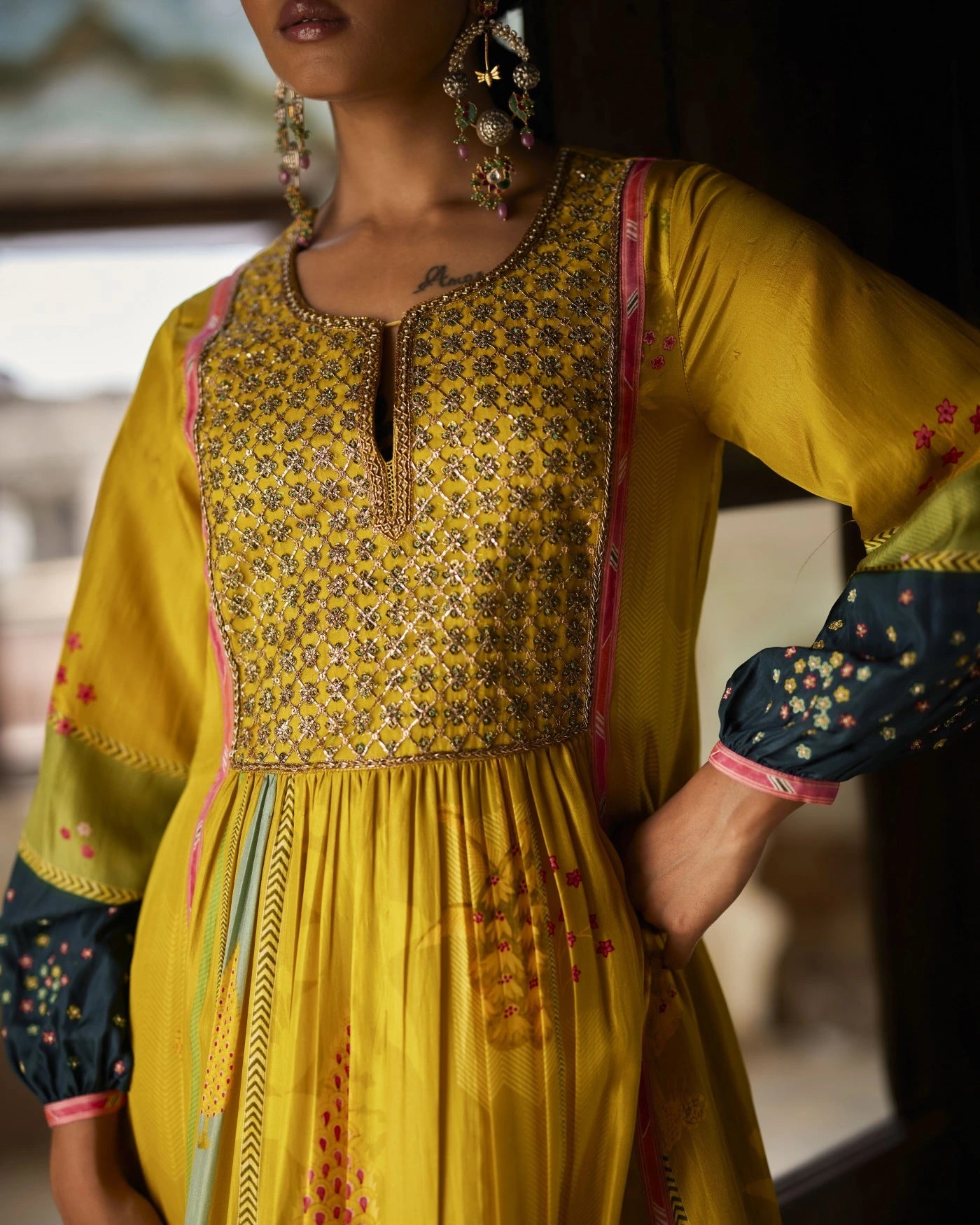 Nadira Lime Yellow Front Puckering Kurta Set