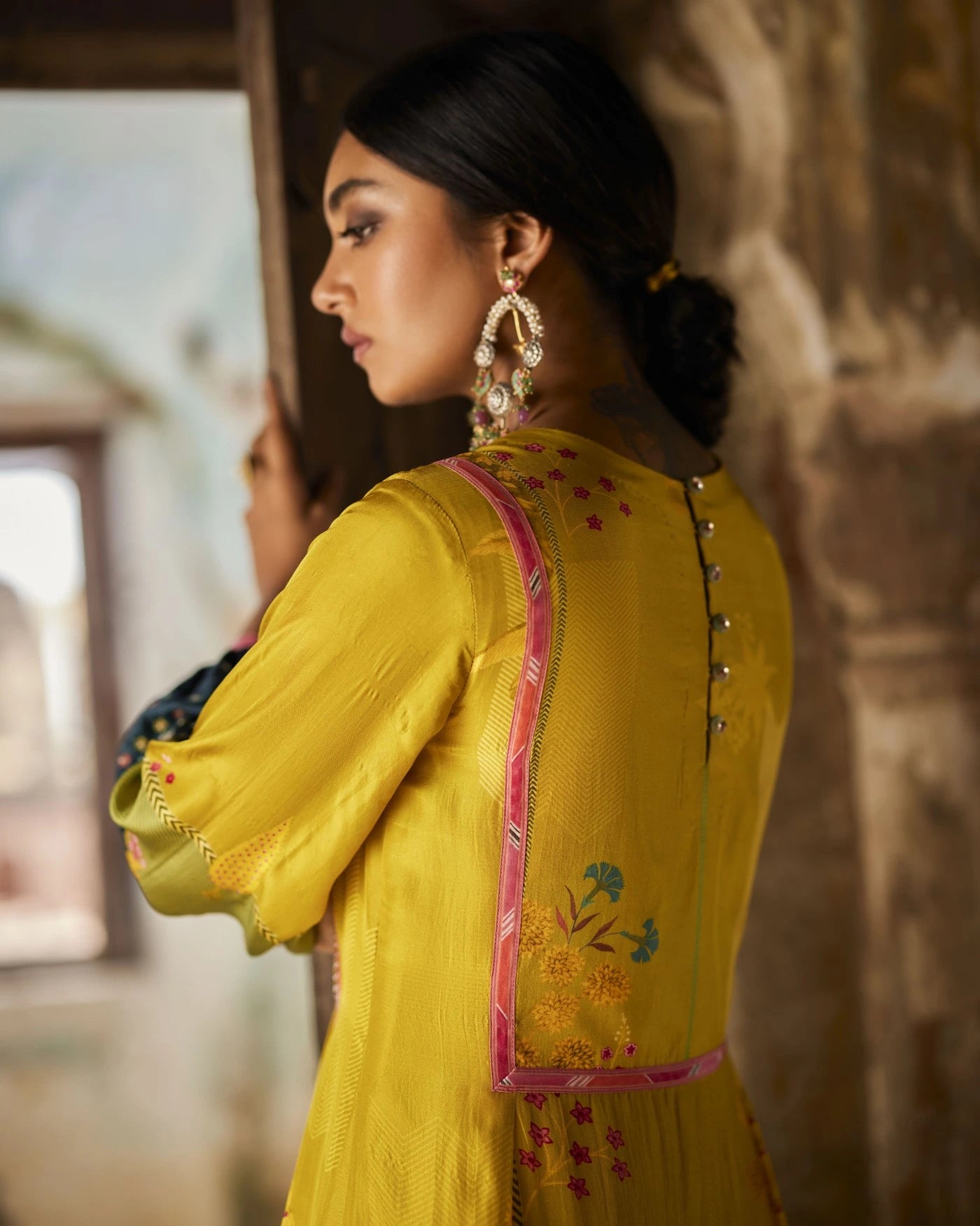 Nadira Lime Yellow Front Puckering Kurta Set