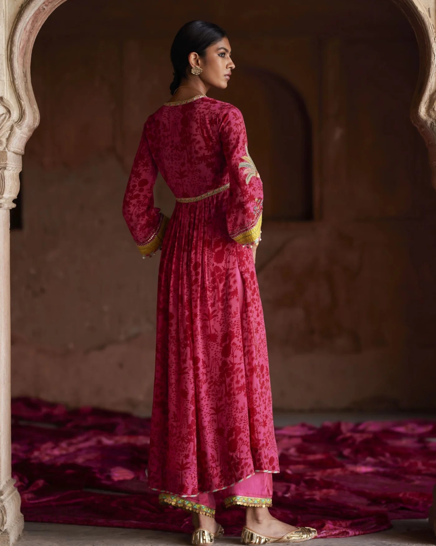 Nadira Hot Pink Tree Bell Sleeve Kurta Set