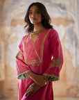 Nadira Hot Pink Silk Yoke Kurta Set