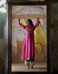 Nadira Hot Pink Silk Yoke Kurta Set