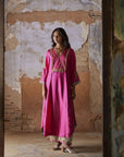 Nadira Hot Pink Silk Yoke Kurta Set