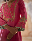 Nadira Hot Pink Silk Yoke Kurta Set