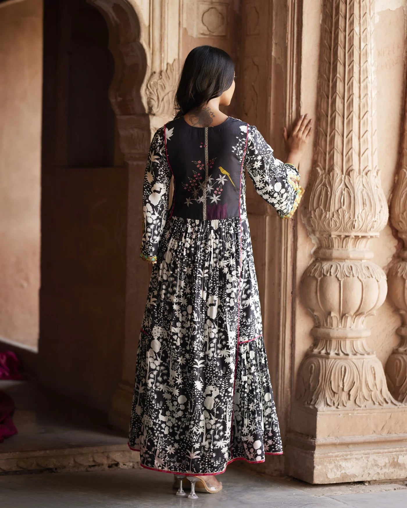 Nadira Black - White Shadow Print Kurta Set