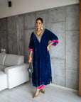 Nadira Blue Velvet Kaftan Kurta Set