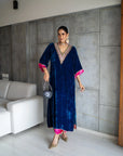 Nadira Blue Velvet Kaftan Kurta Set