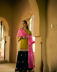 Nisbat Yellow- Green Velvet Sharara Set