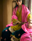 Nisbat Yellow- Green Velvet Sharara Set