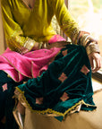 Nisbat Yellow- Green Velvet Sharara Set