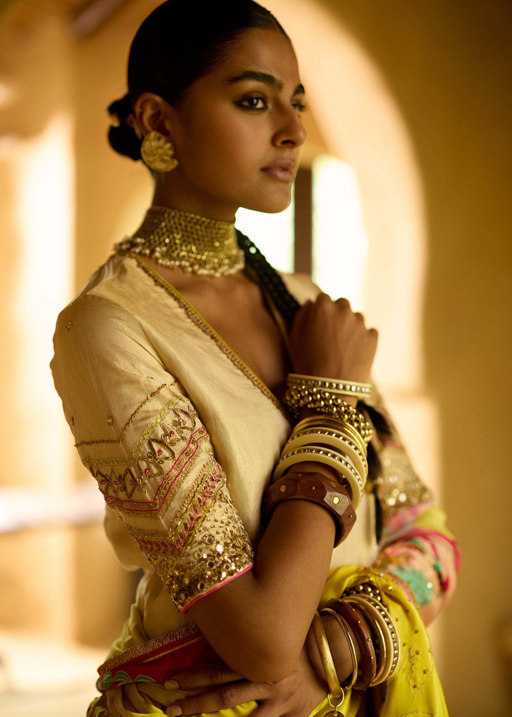 Nisbat Ivory Tissue Sharara Set