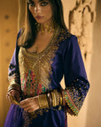 Nisbat Purple Silk Yoke Boota Kurta Set
