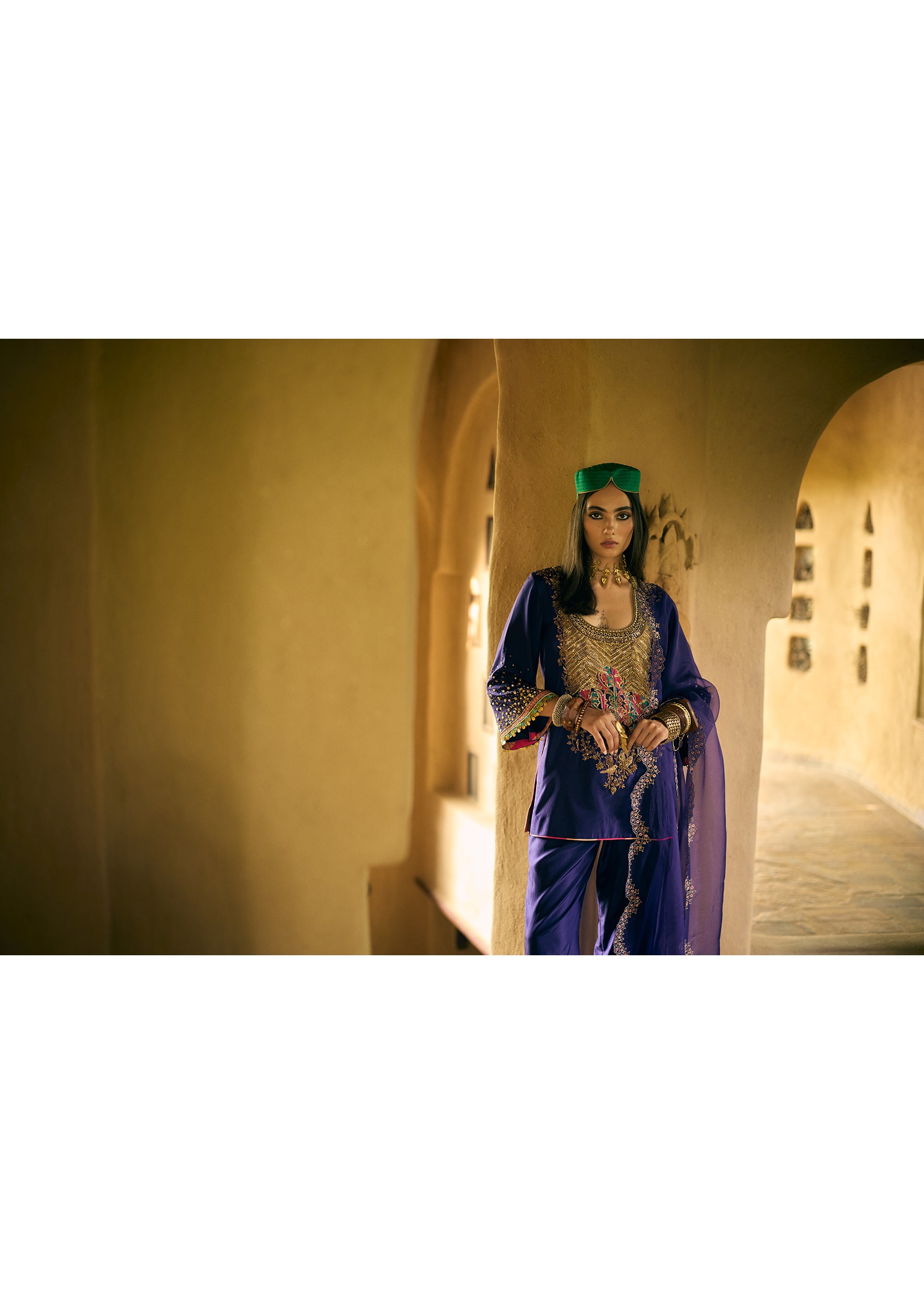 Nisbat Purple Silk Yoke Boota Kurta Set