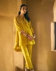 Nisbat Yellow Silk Shirt Co-ord Set