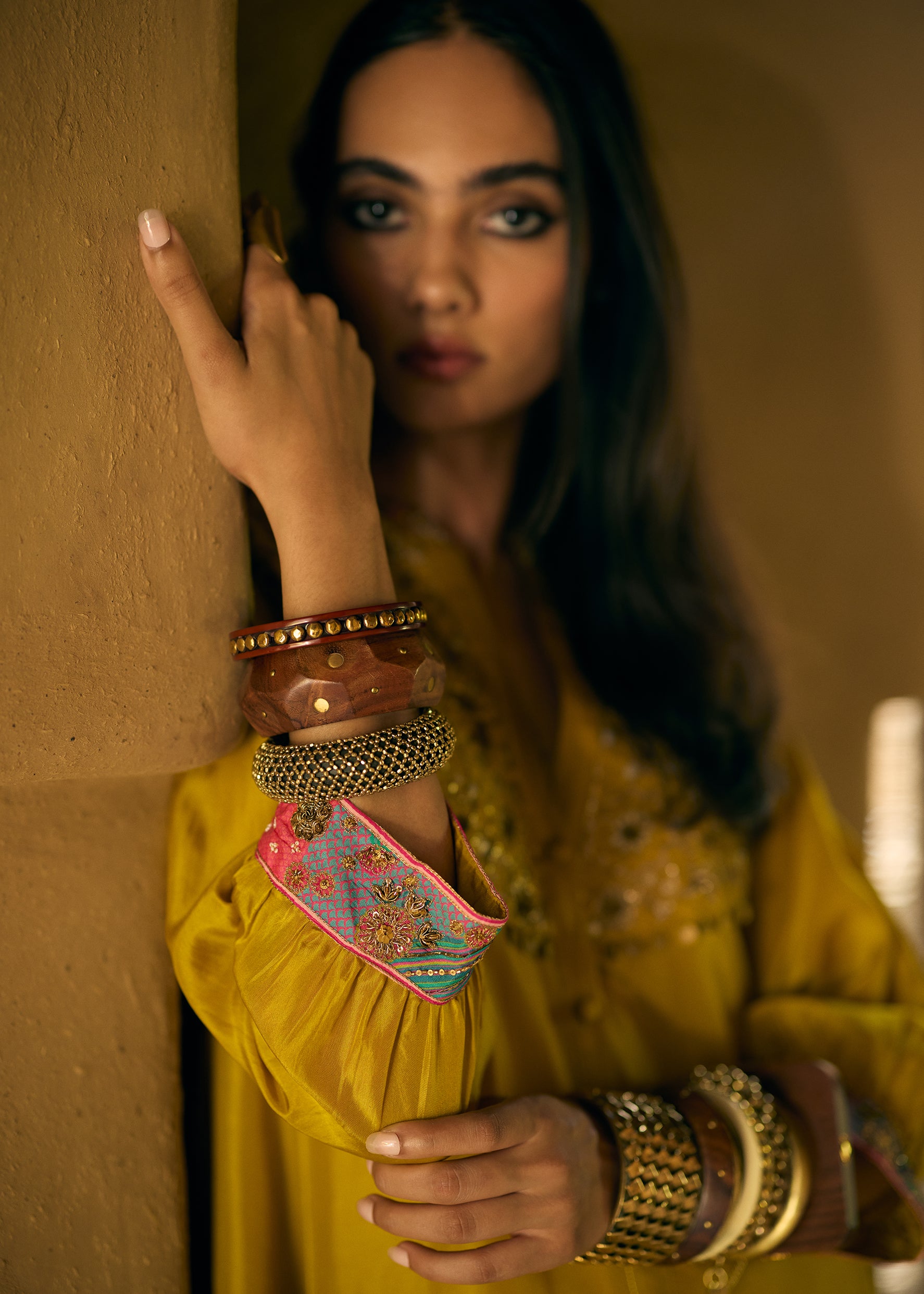 Nisbat Yellow Silk Shirt Co-ord Set