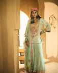Nisbat Powder Blue Tissue Yoke Boota Sharara Set