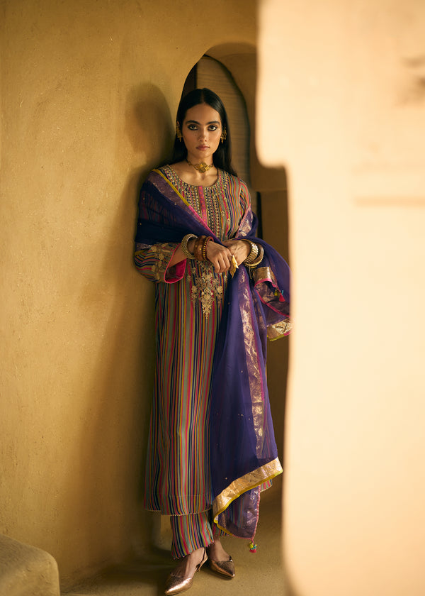 Nisbat Purple Stripe Dori Kurta Set