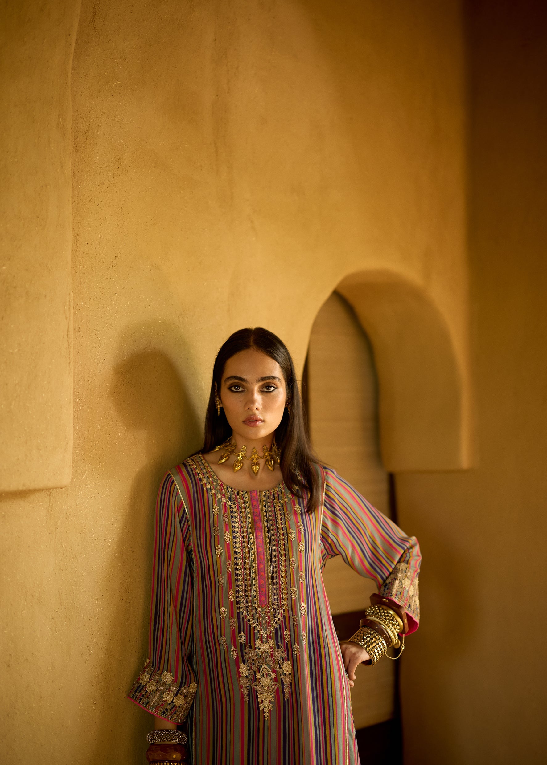 Nisbat Purple Stripe Dori Kurta Set