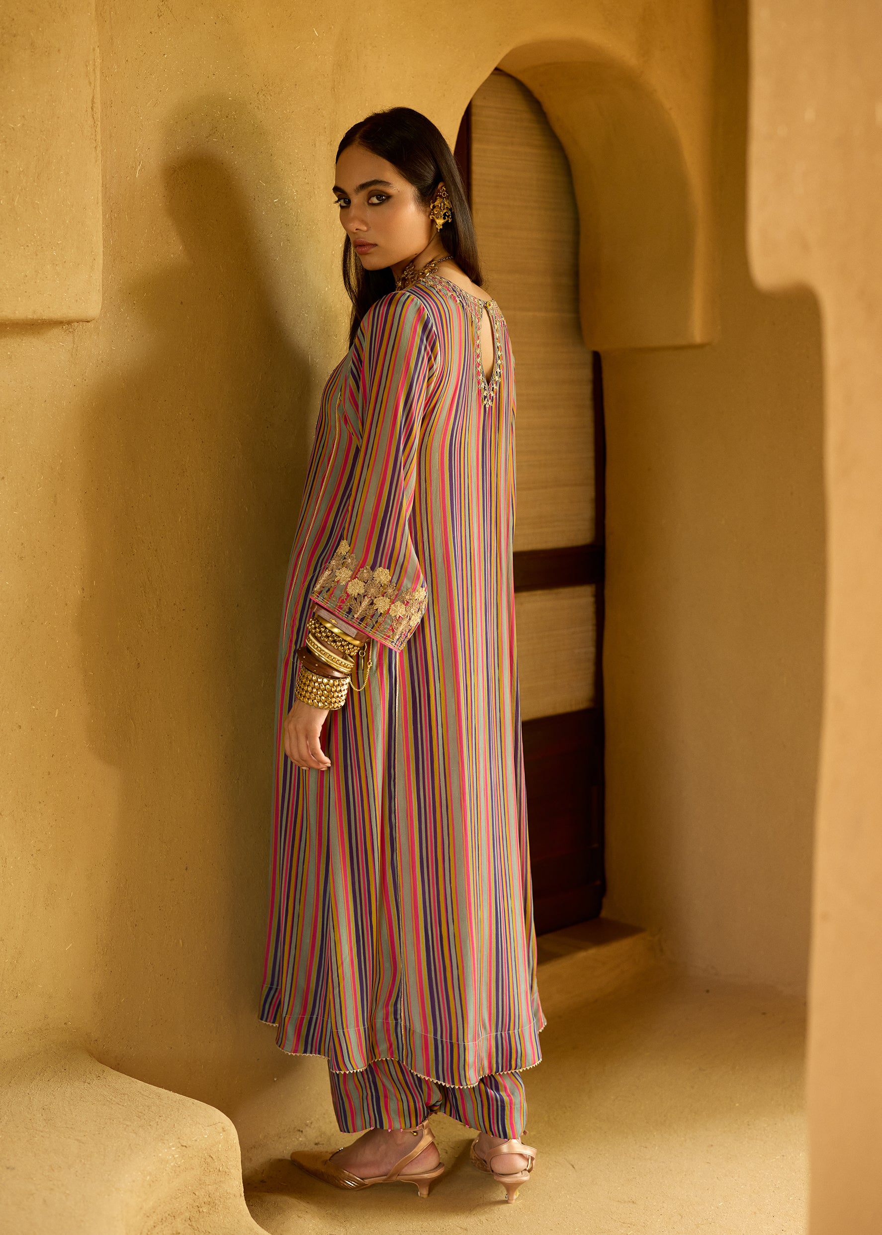 Nisbat Purple Stripe Dori Kurta Set