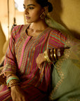 Nisbat Pink Yellow Stripe Dori Kurta Set
