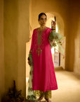 Nisbat Hot Pink Silk Dori Kurta Set