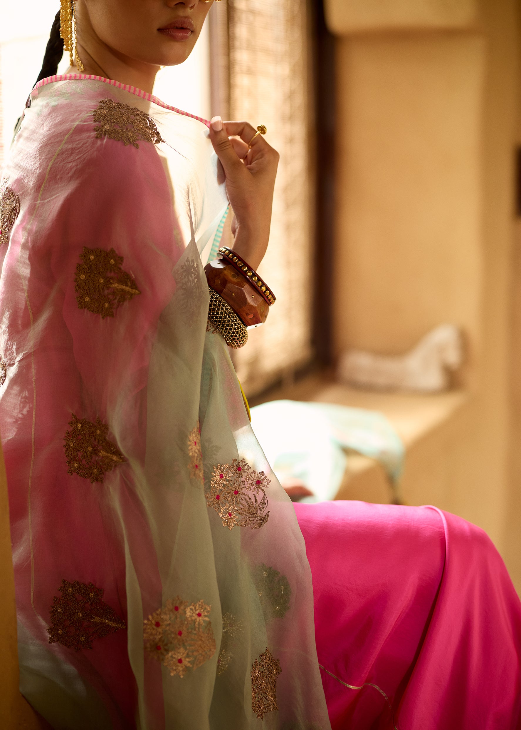 Nisbat Hot Pink Silk Dori Kurta Set