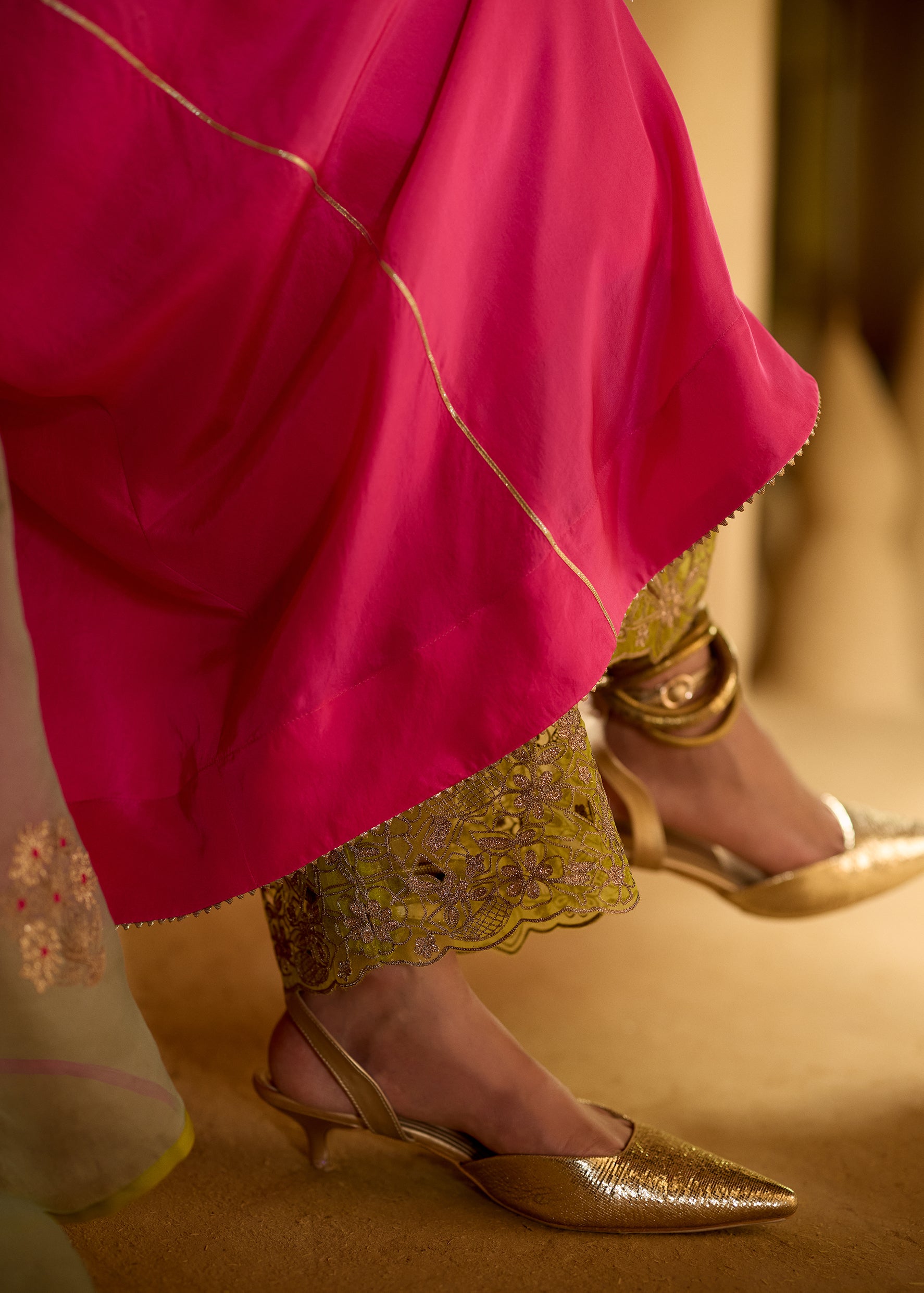 Nisbat Hot Pink Silk Dori Kurta Set