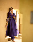 Nisbat Purple Silk Side Kali Kurta Set
