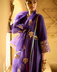 Nisbat Purple Silk Side Kali Kurta Set